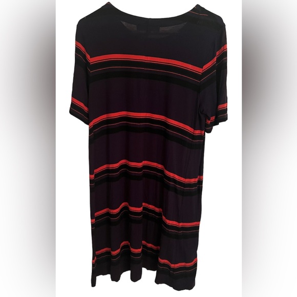 Ann Taylor Loft Striped Short Sleeve Swing Dress Navy/Coral size LP - Picture 3 of 9